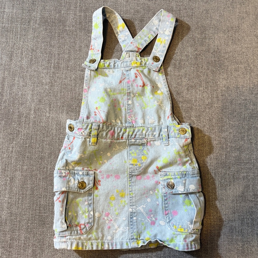 Chilipop Kids Girls Size 5 Denim Overall Dress Paint Splatter Adjustable Straps‎